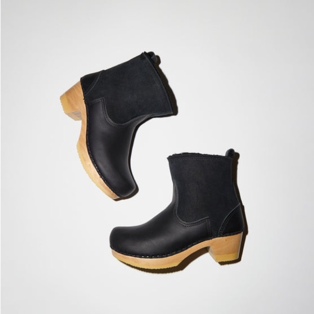 NO.6

5" Pull on Shearling Clog Boot on Mid Heel in Black Suede Size 38